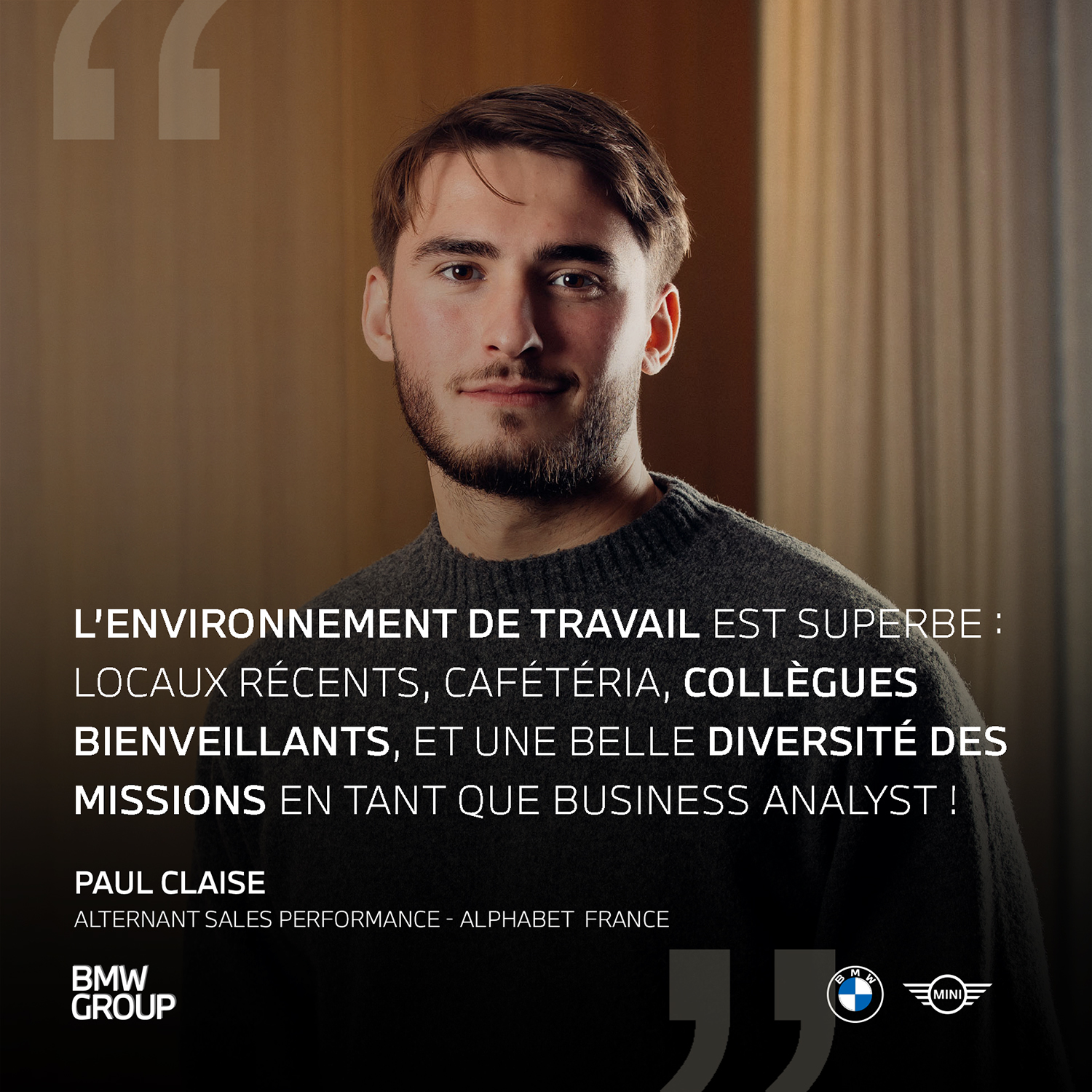 Portrait de Paul, employé chez BMW, avec une citation de lui sur la photo.