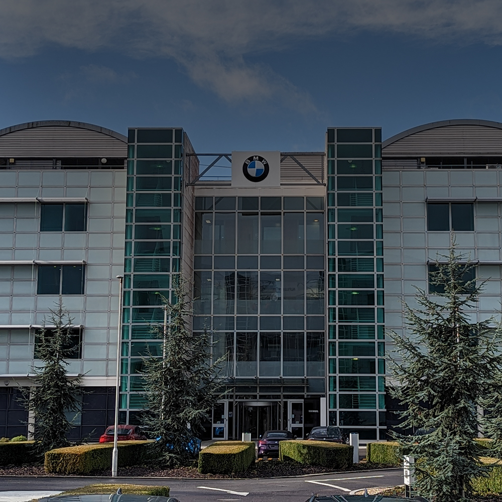 BMW logo and BMW Group Farnborough office.