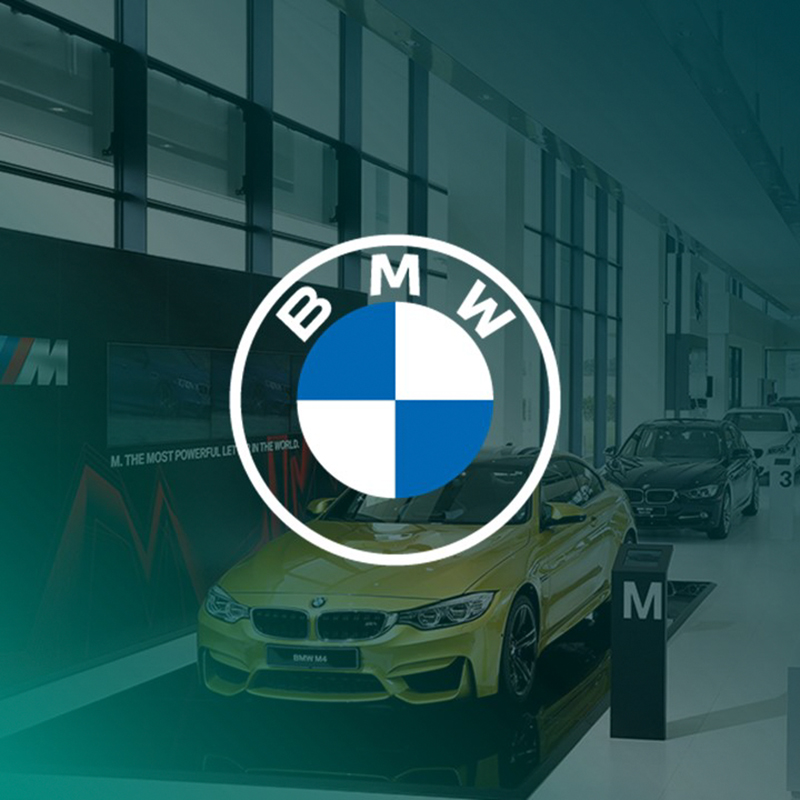 The picture shows a BMW location with the brand logo.