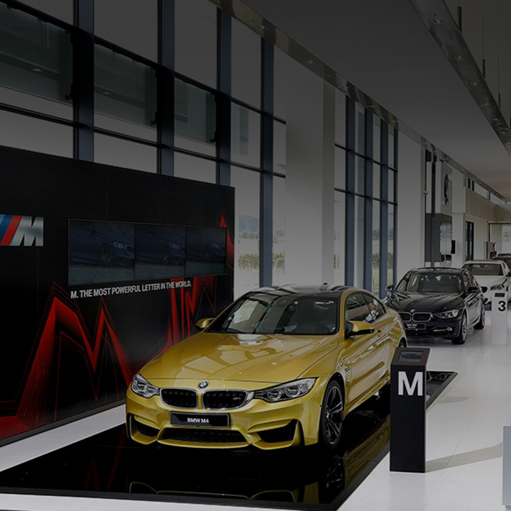 The picture shows a BMW location with the brand logo.