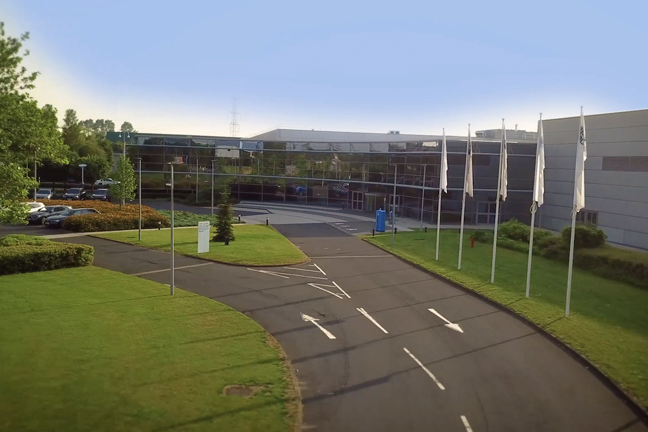 Exterior view of the main entrance and driveway to the BMW Group plant Hams Hall