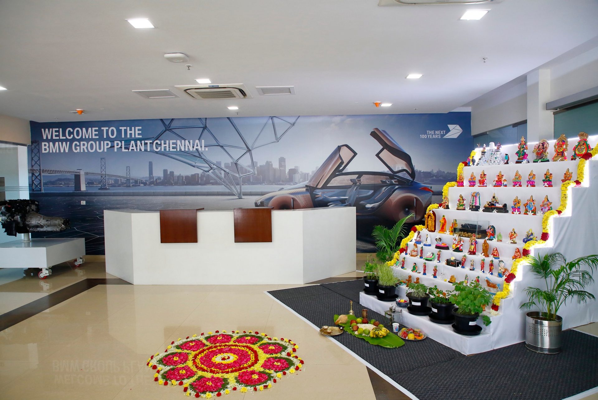 The picture shows the welcome Desk at BMW Group Plant Chennai.