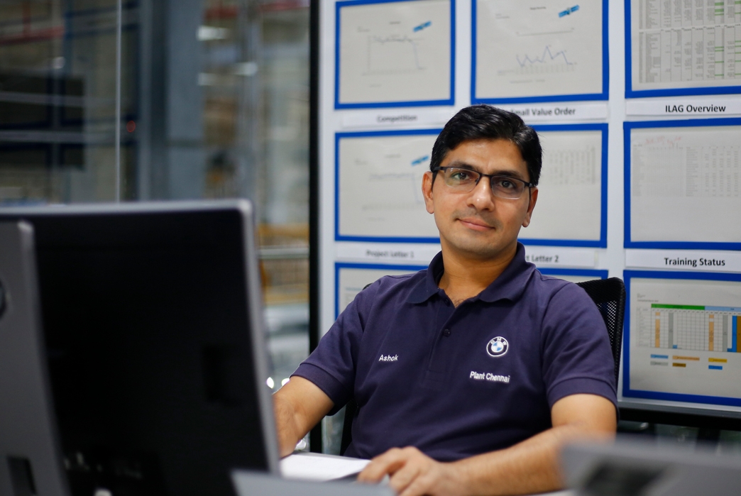 Man working on computer.