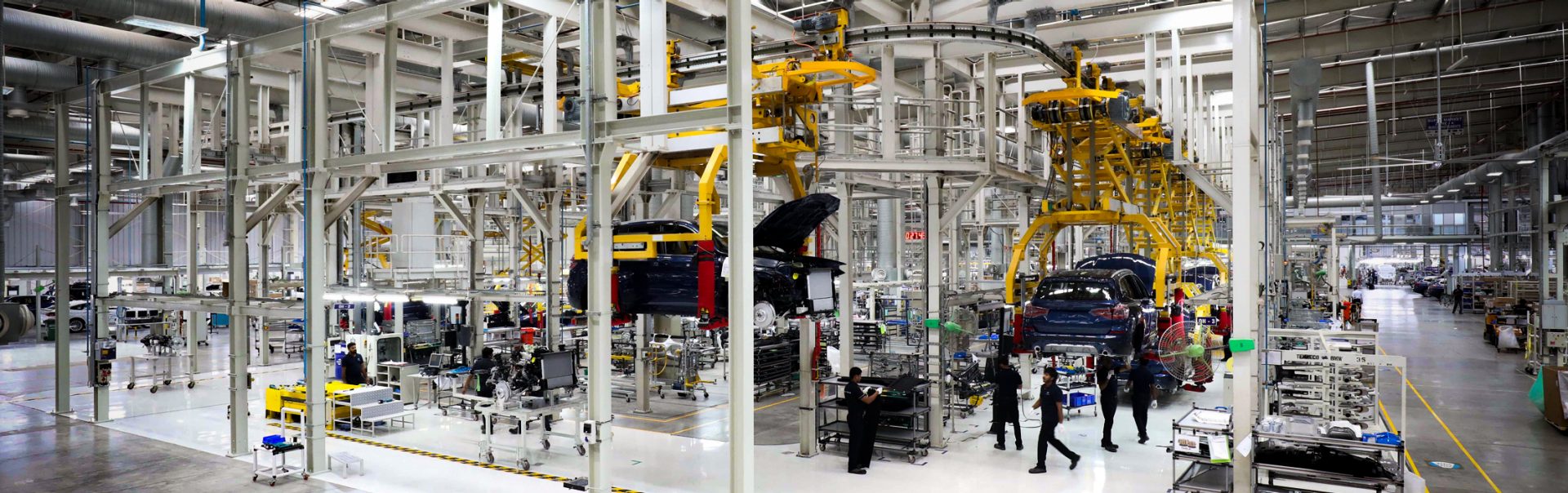 The picture shows the bmw production line in the Chennai plant.