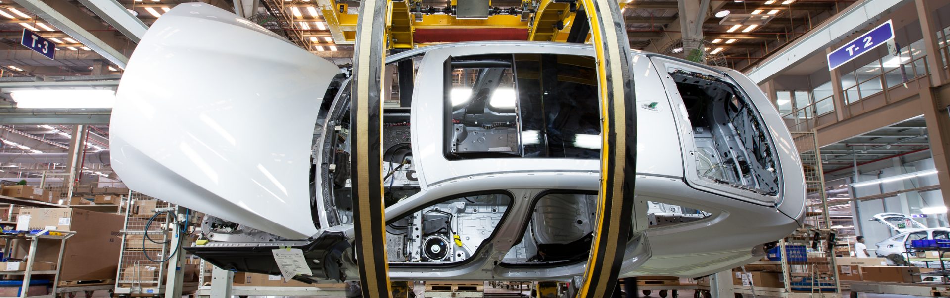 The picture shows the a car being build in the Chennai production line.