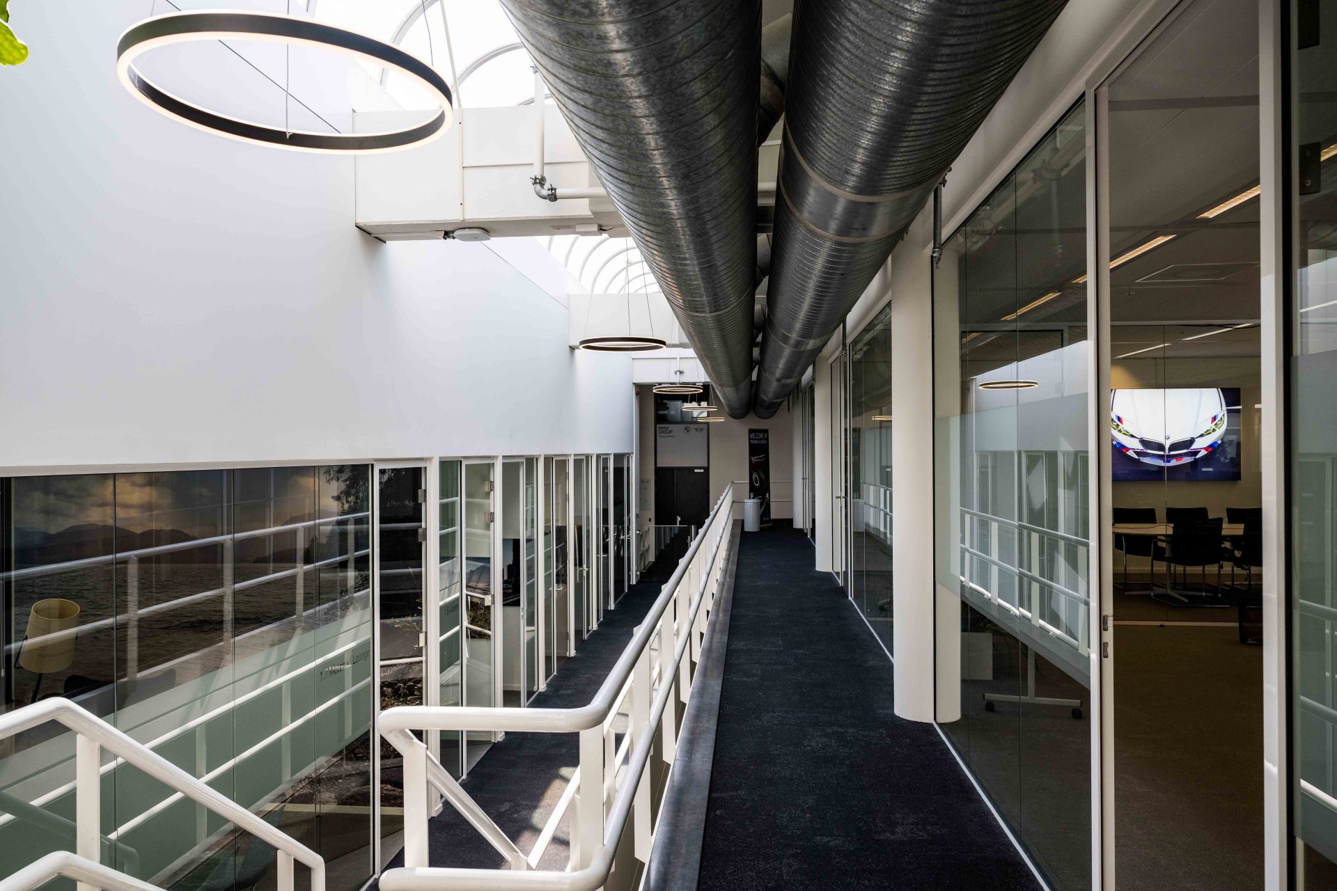 Interior view of the office hallway at BMW Group Netherlands.