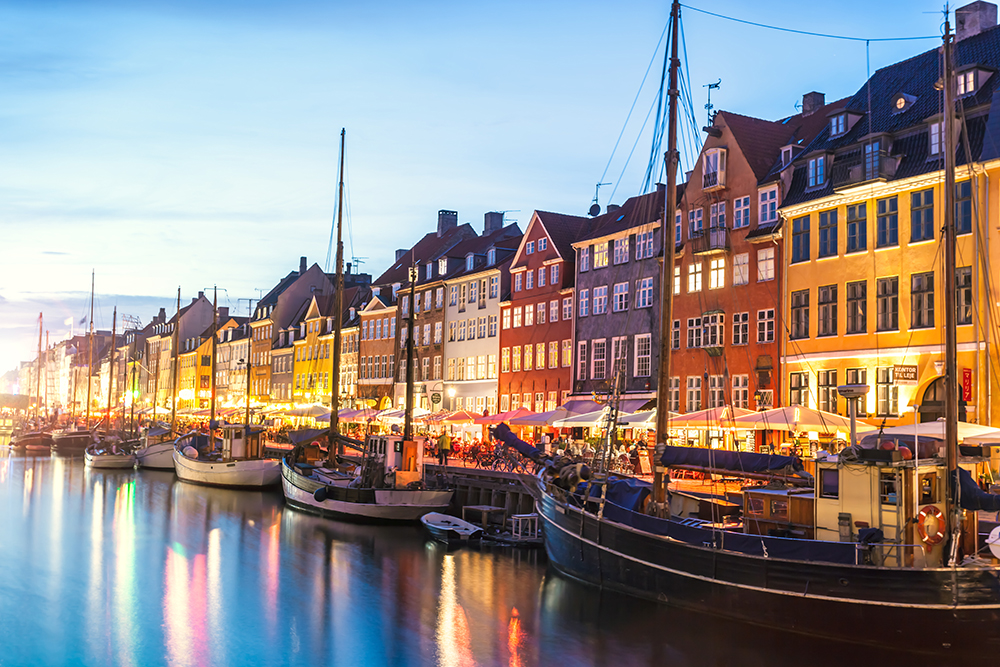 Nyhavn in the night, Copenhagen, Denmark