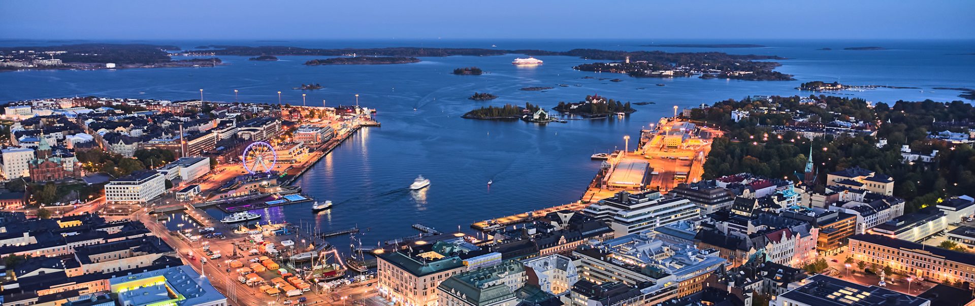 Aerial view of Helsinki Port in the autumn evening, Finland.