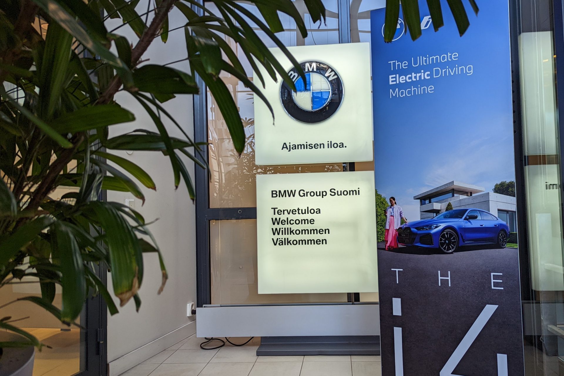 This picture shows the entrance of a BMW office in Finland.