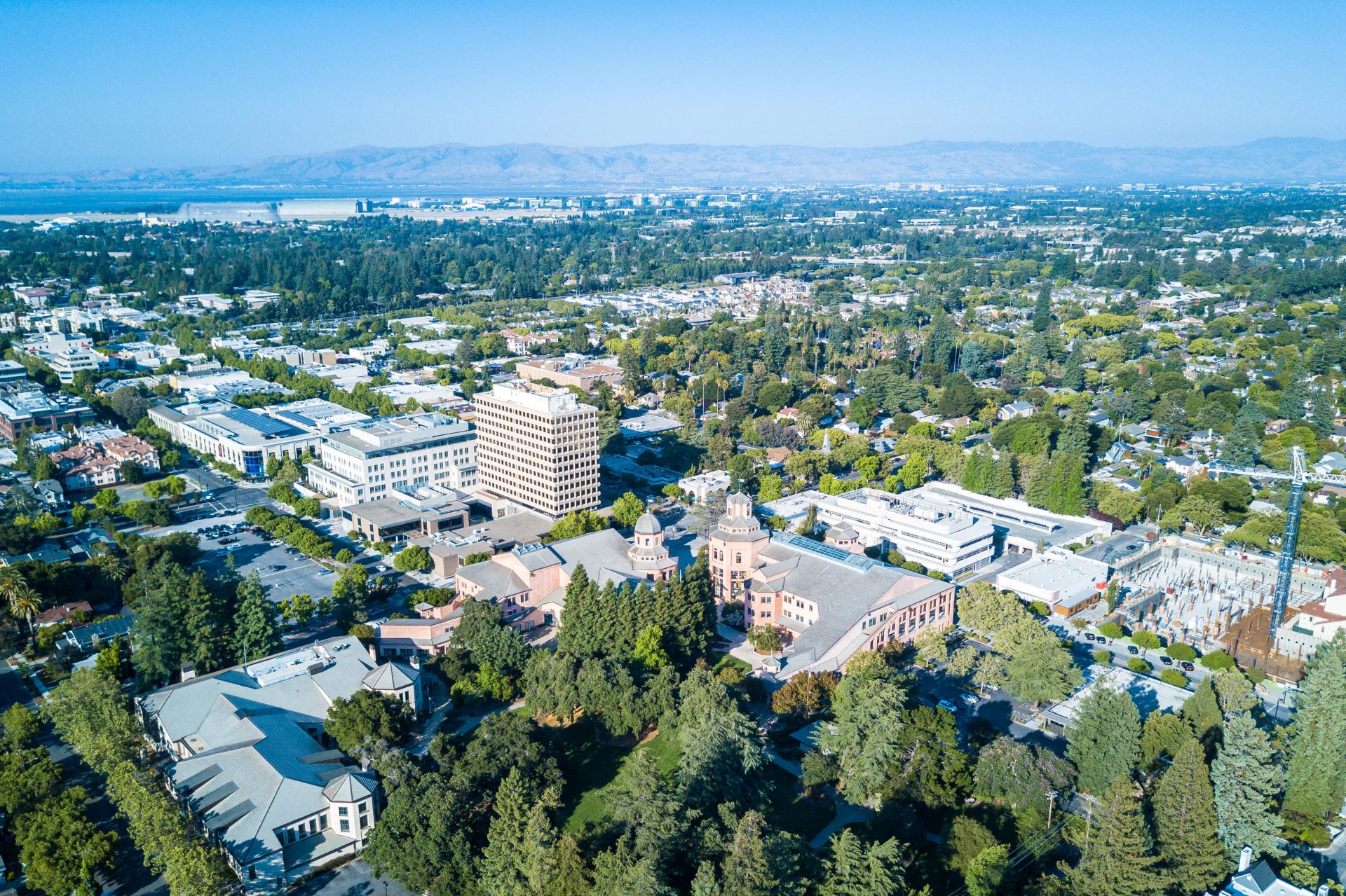 Drone view of  downtown Mountain View in California
