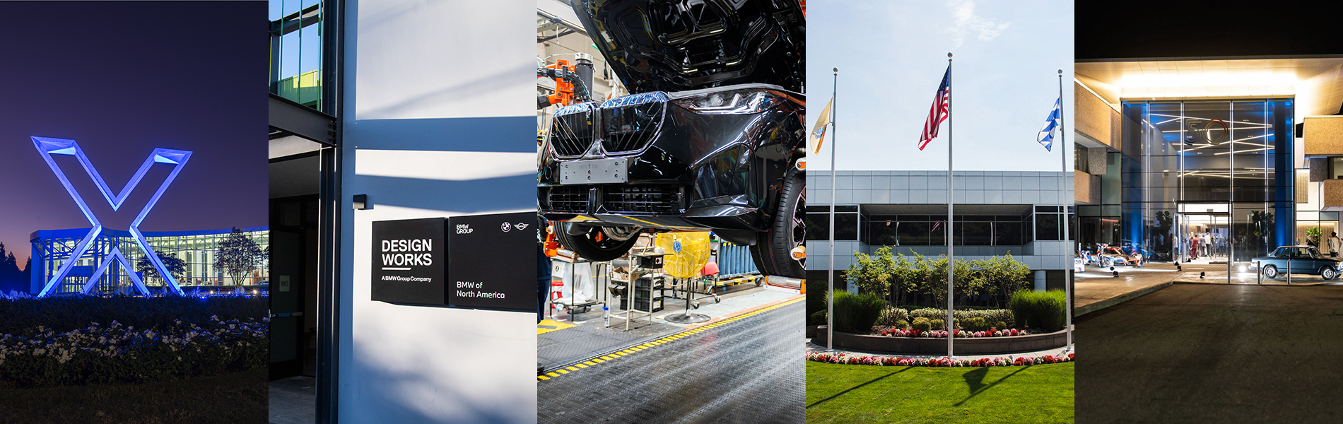 Collage featuring photos of several BMW Group US locations