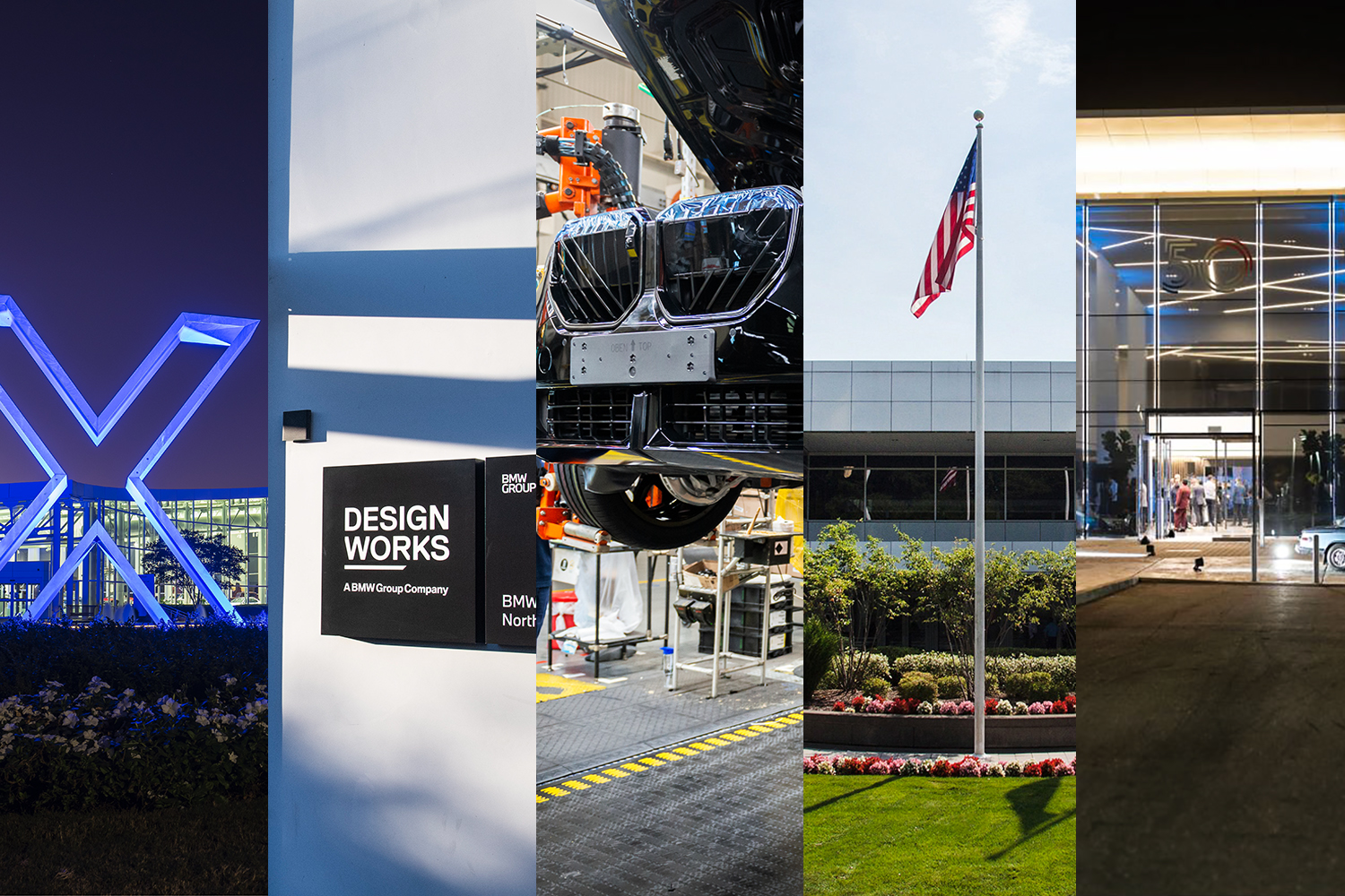 Collage featuring photos of several BMW Group US locations