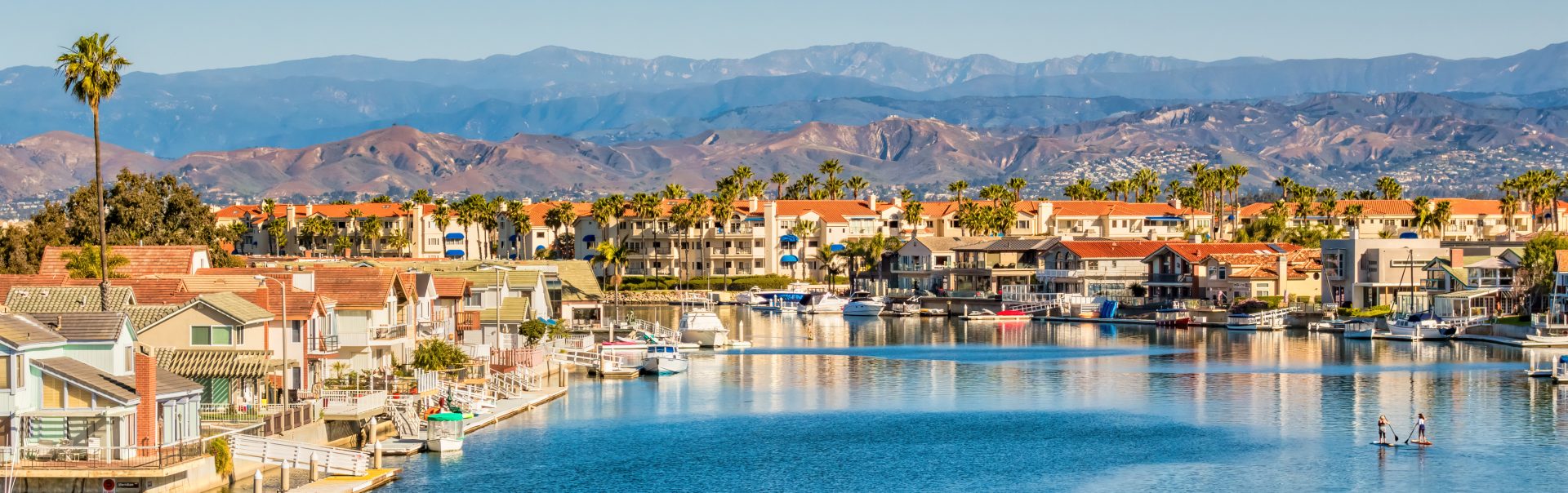 Waterfront houses in Oxnard, Ventura County, California, USA.