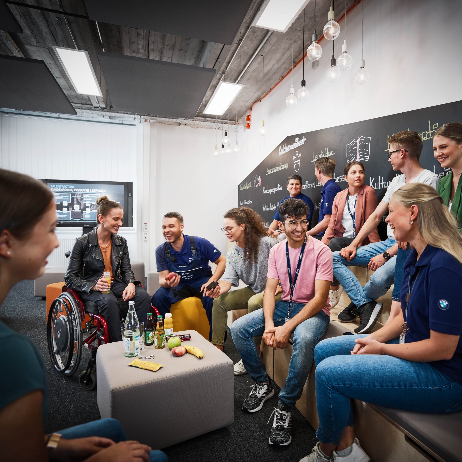 A group of students chatting.