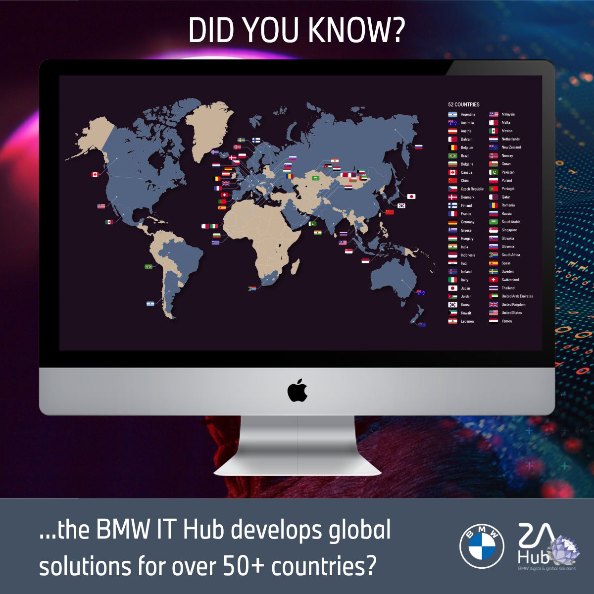 The BMW IT Hub develops global solutions for over 50 countries.
